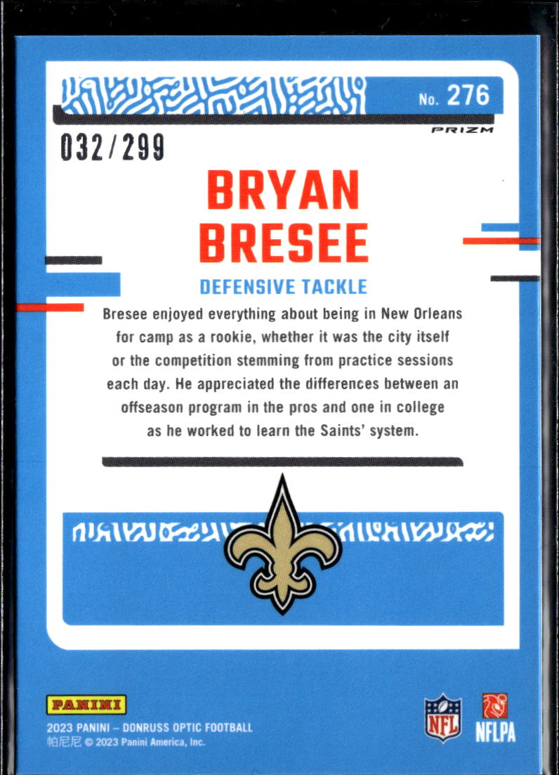 Bryan Bresee 2023 Optic Rated Rookie Aqua Prizm RC /299 New Orleans Saints