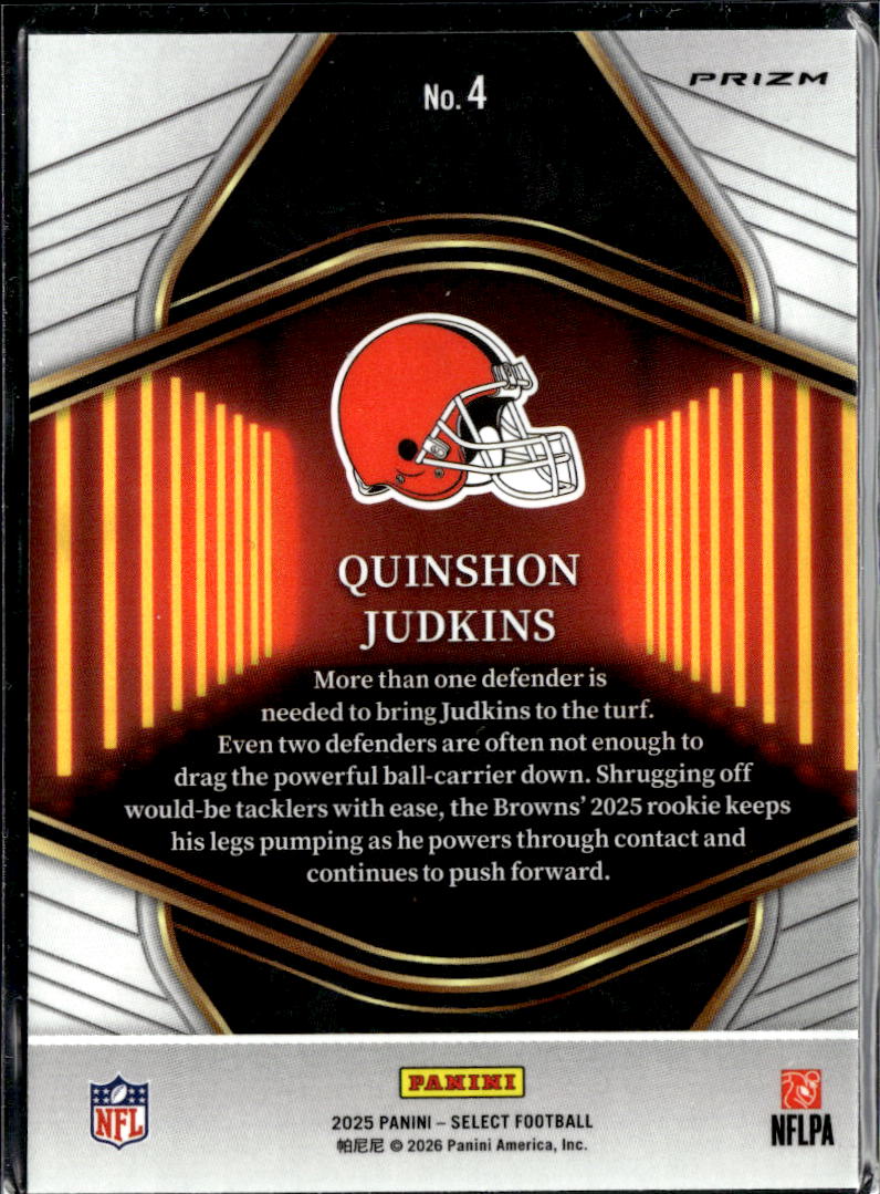 Quinshon Judkins 2025 Select Neon Icons RC Silver Prizm Rookie Cleveland Browns
