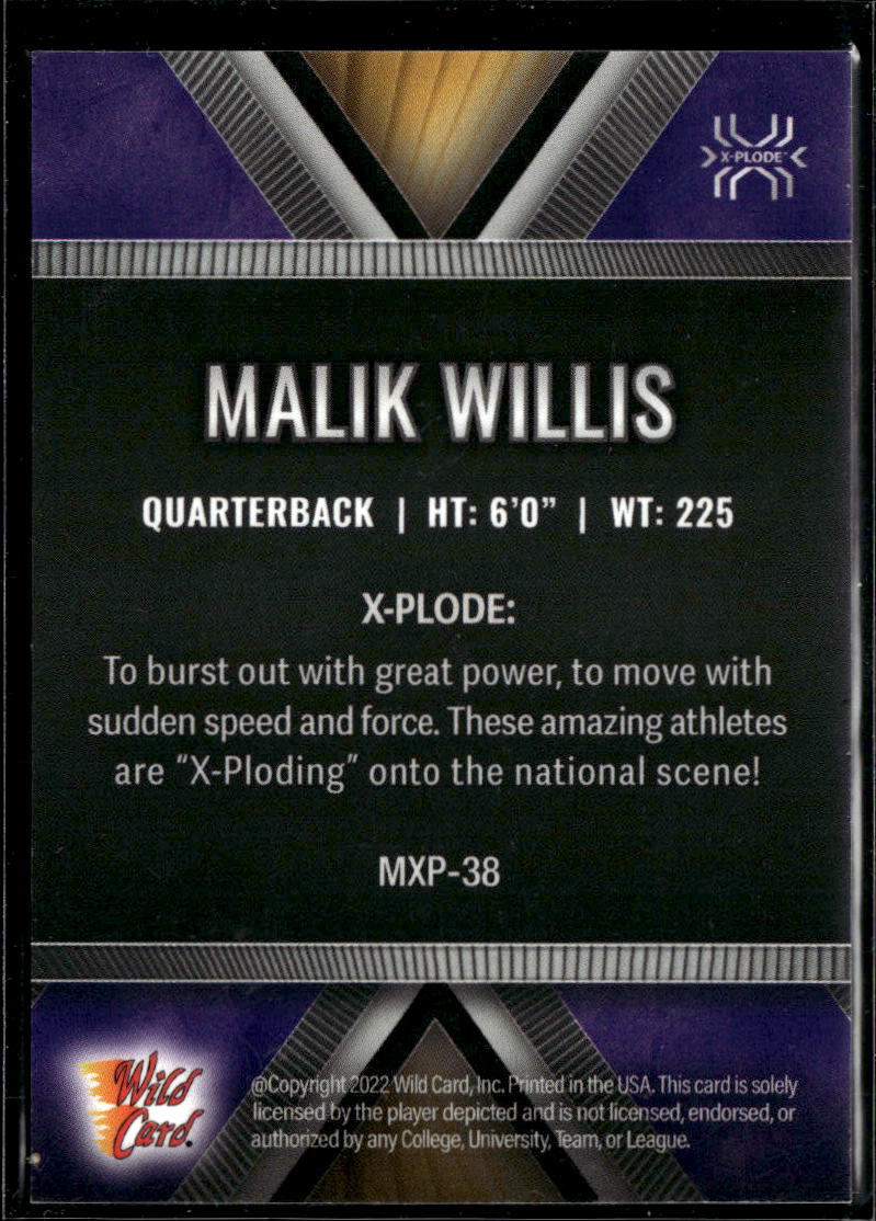 Malik Willis 2022 Wild Card Matte X-Plode Purple Rookie RC Miami Dolphins /50