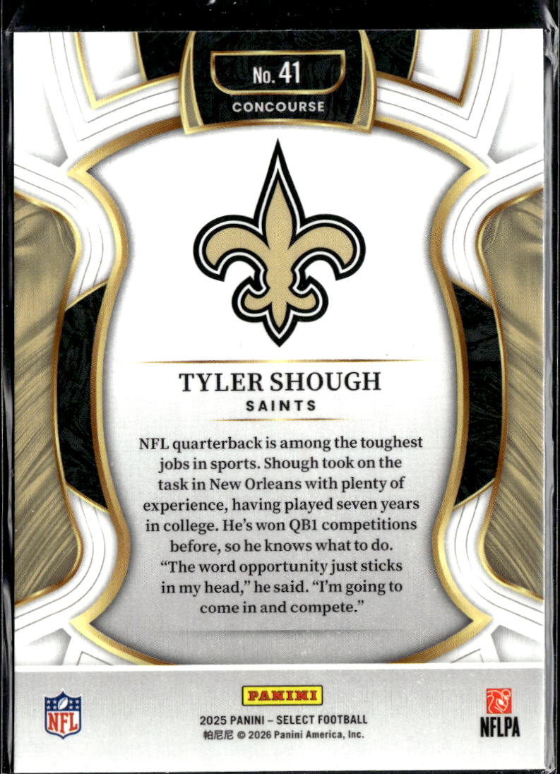 Tyler Shough 2025 Select Rookie RC New Orleans Saints