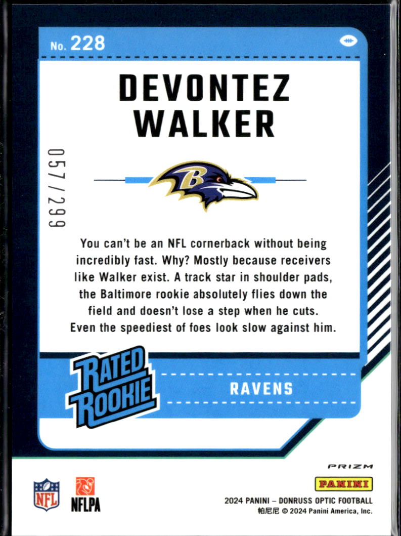 Devontez Walker 2024 Optic Rated Rookie Aqua /299 Baltimore Ravens