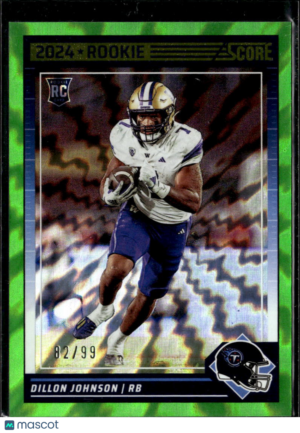 Dillon Johnson 2024 Score Green Rookie RC 82/99 Tennessee Titans
