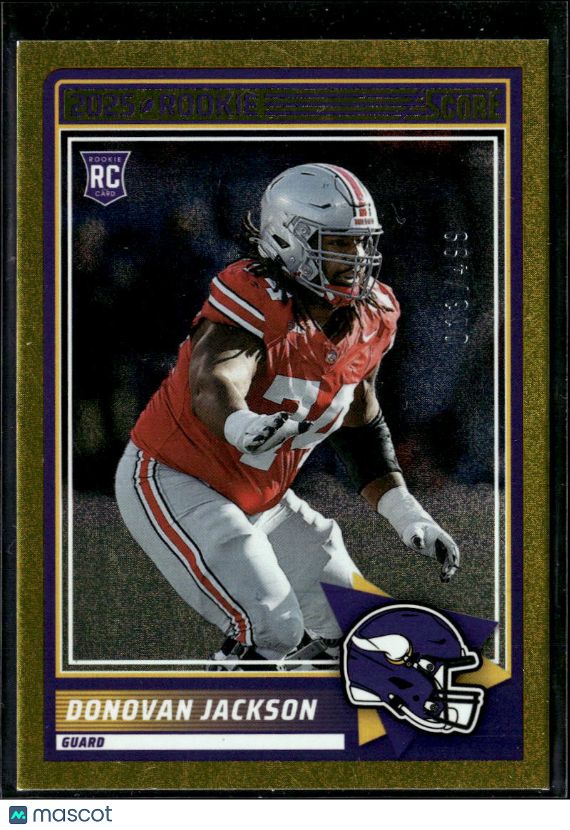 Donovan Jackson 2025 Score RC Gold Rookie /499 Ohio State Minnesota Vikings