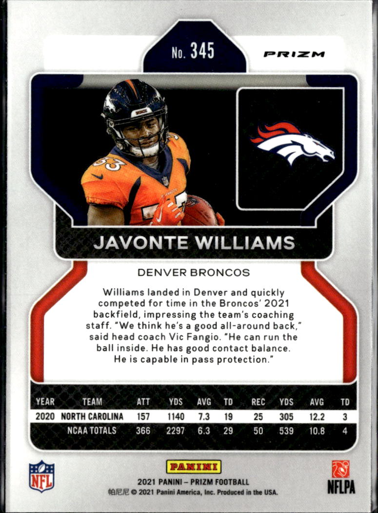 Javonte Williams 2021 Prizm Red Cracked Ice Rookie RC Denver Broncos