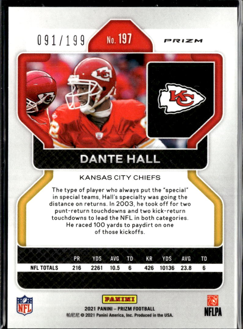 Dante Hall 2021 Prizm Blue Wave Prizm 91/199 Kansas City Chiefs