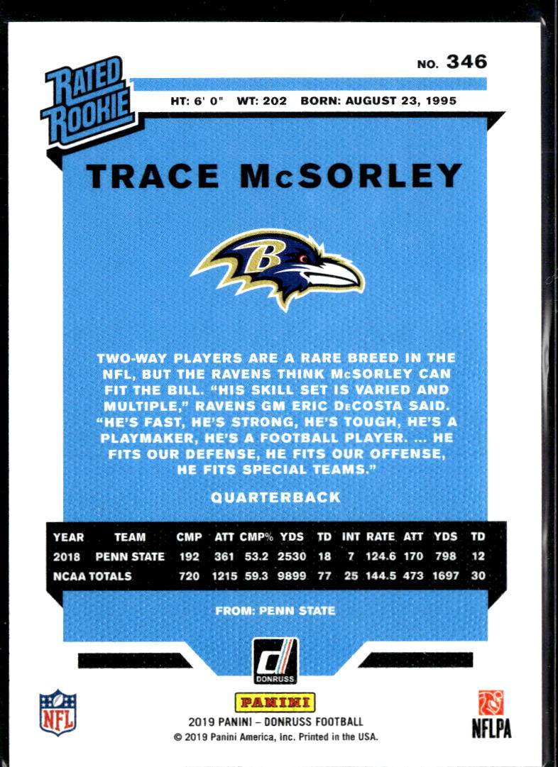 Trace McSorley 2019 Donruss Canvas Studio Series Rated Rookie 42/100 Ravens