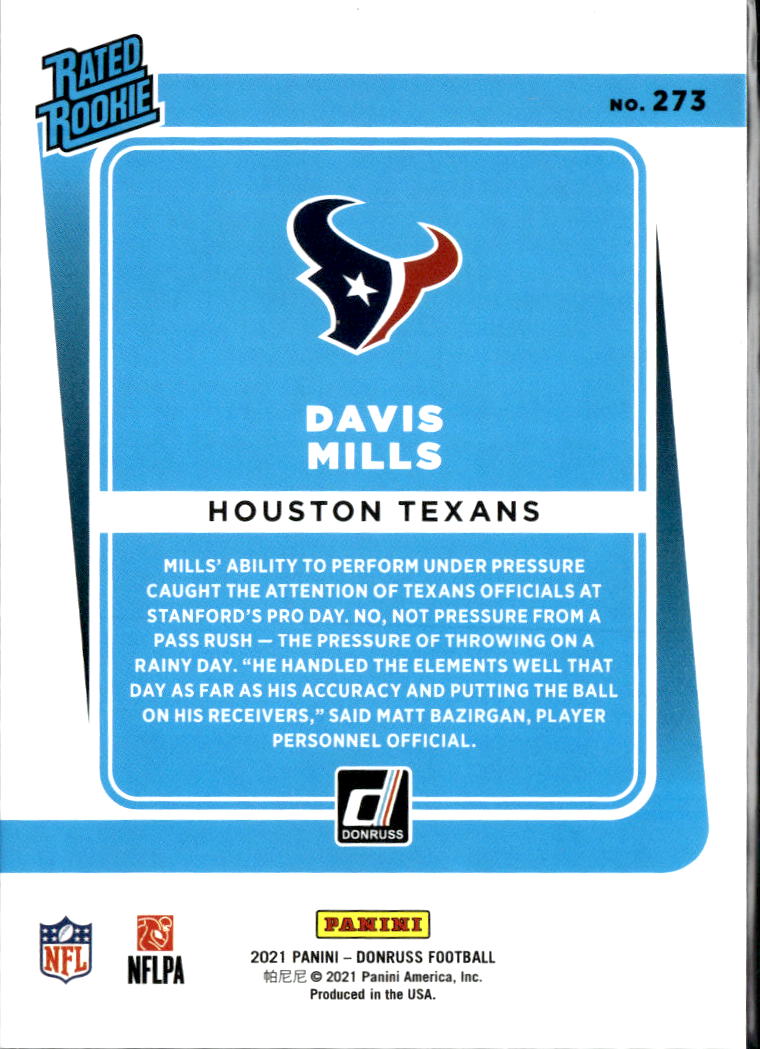 Davis Mills 2021 Donruss Rated Rookie RC Purple /500 Houston Texans