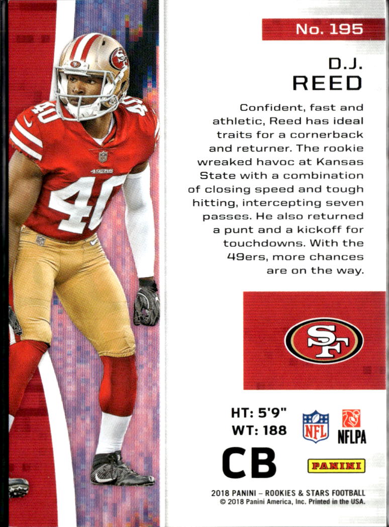 D.J. Reed 2018 Rookies & Stars RC True Blue 25/49 San Francisco 49ers