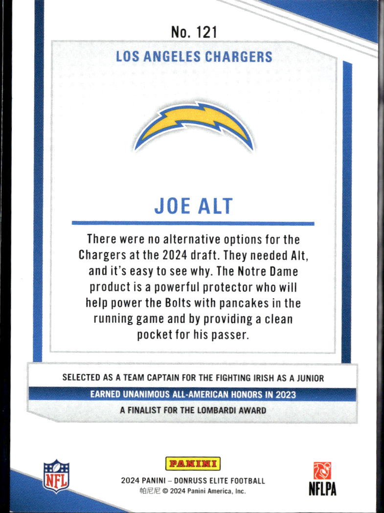 Joe Alt 2024 Elite Rookie RC 945/999 Los Angeles Chargers