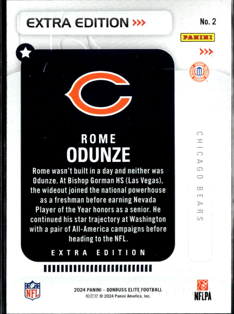 Rome Odunze 2024 Elite Extra Edition ROokie RC Chicago Bears