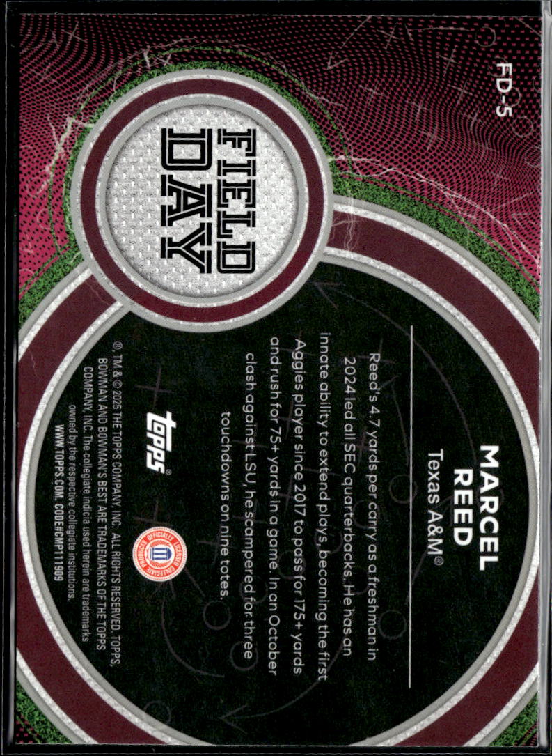 Marcel Reed 2025 Bowman's Best University Field Day Shimmer RC Texas A&M Aggies