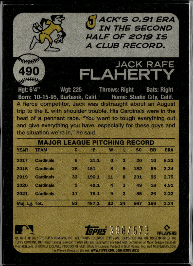 Jack Flaherty 2022 Topps Heritage Red Refractor /573 St. Louis Cardinals