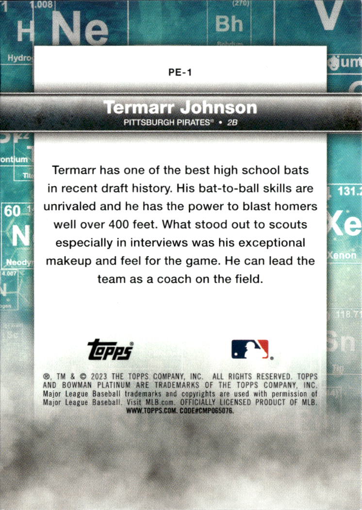 Termarr Johnson 2023 Bowman Platinum Precious Elements Purple 61/250 Pirates