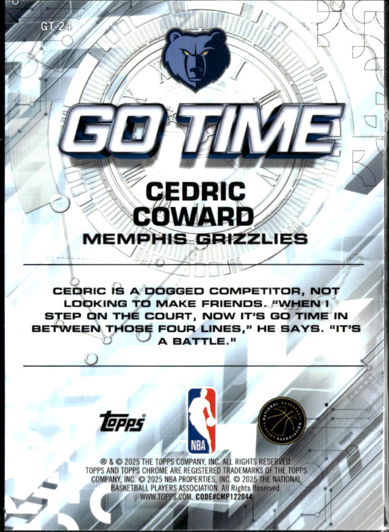 Cedric Coward 2025 Topps Chrome Go Time RC Raywave Refractor Memphis Grizzlies
