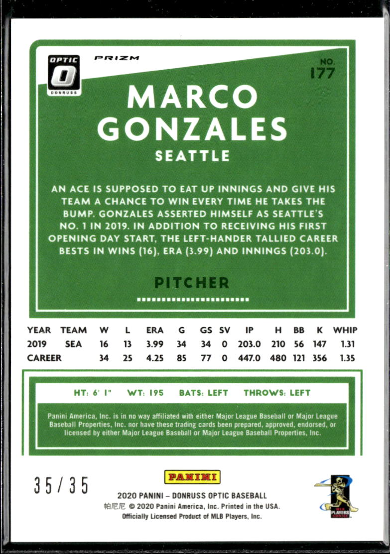 Marco Gonzales 2020 Optic Teal Velocity 35/35 Seattle Mariners
