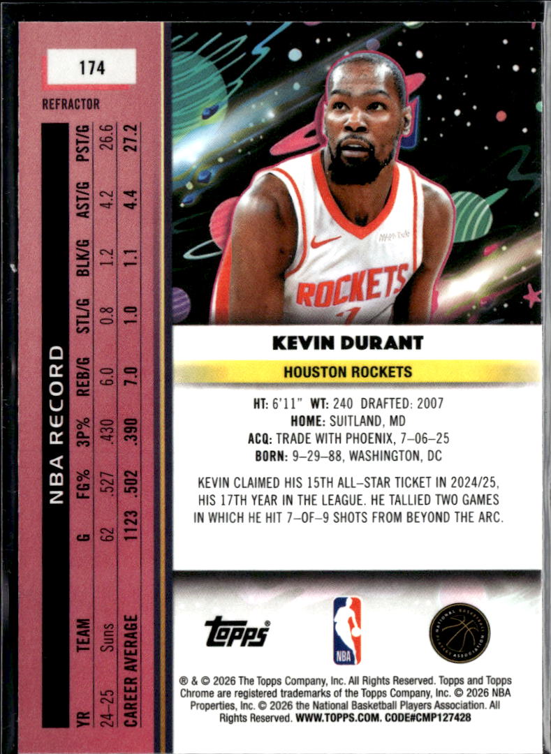 Kevin Durant 2026 Topps Chrome Cosmic Refractor Houston Rockets