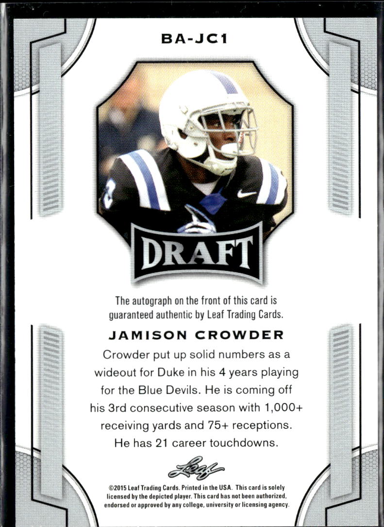 Jamison Crowder 2015 Leaf Draft Auto Autograph Duke Blue Devils