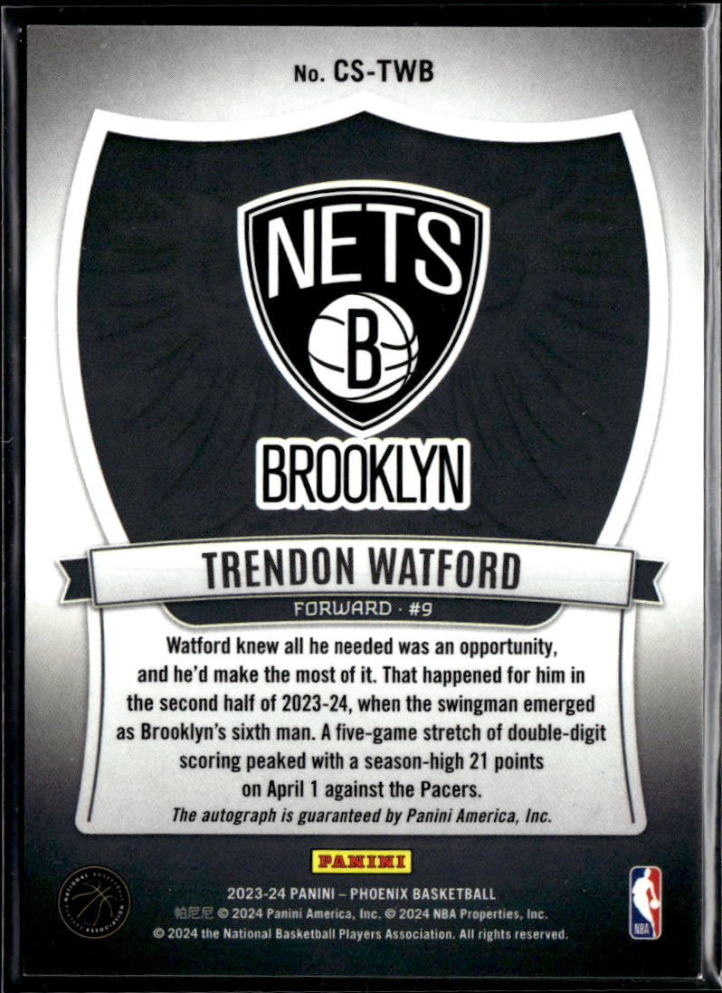 Trendon Watford 2024 Phoenix Crusade Auto Autograph Brooklyn Nets