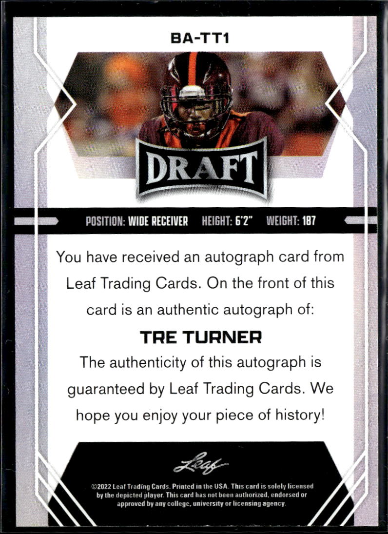 Tre Turner 2022 Leaf Draft RC Auto Autograph Virginia Tech