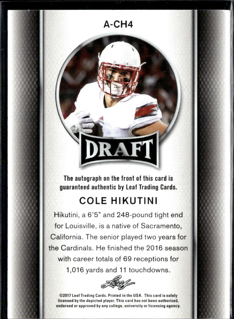 Cole Hikutini 2017 Leaf Draft Auto Autograph RC Louisville Cardinals