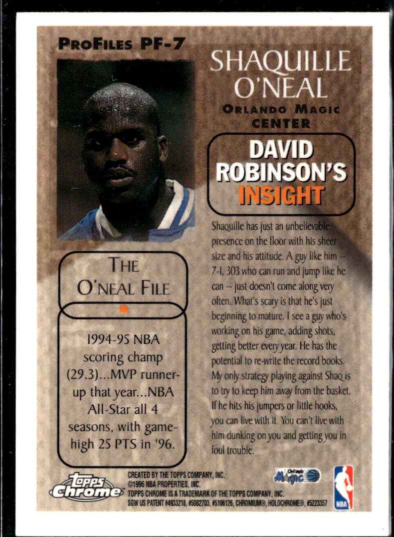 Shaquille O'Neal 1994 Topps Chrome Profiles Orlando Magic
