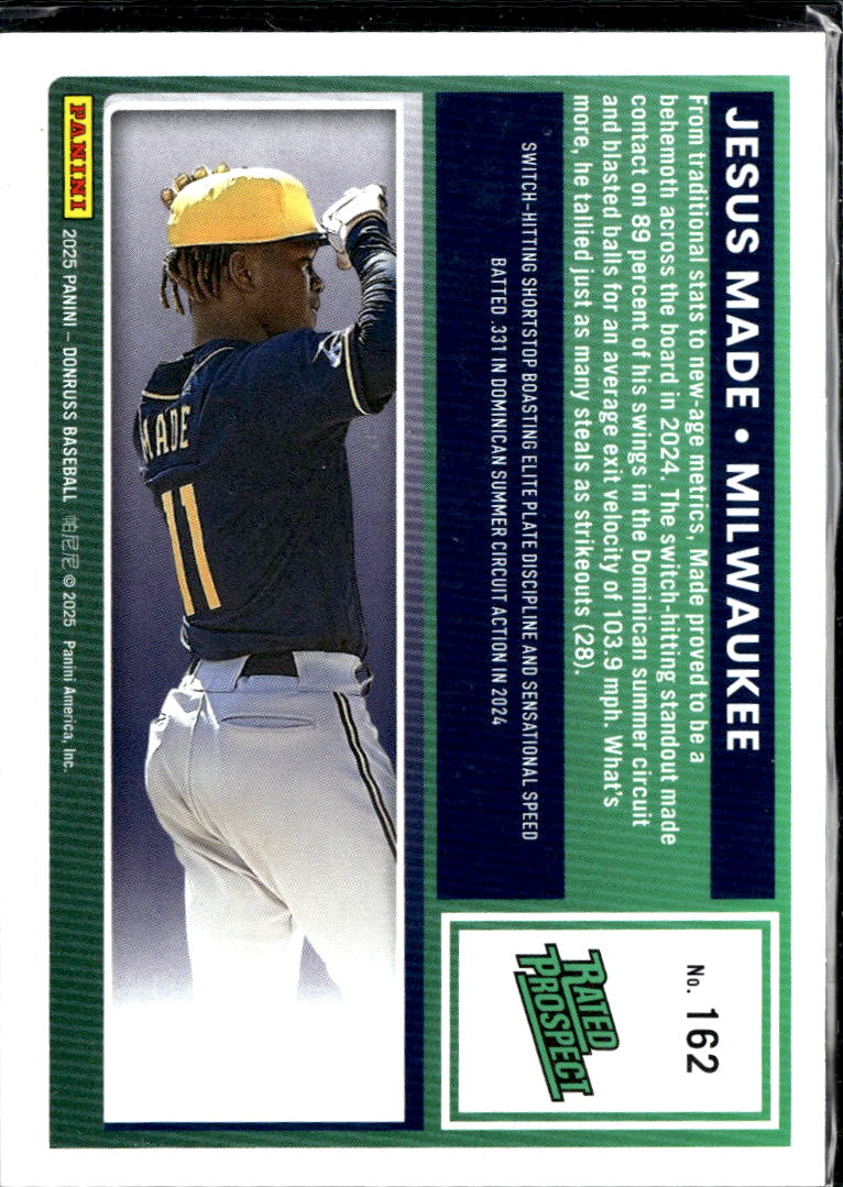 Jesus Made 2025 Donruss Rated Prospect Liberty RC Milwaukee Brewers