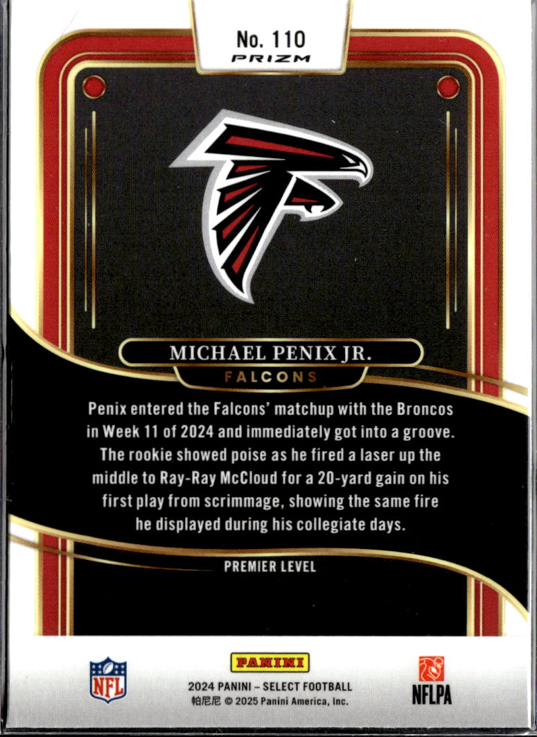 Michael Penix Jr. 2024 Select RC Rookie Black Red Atlanta Falcons