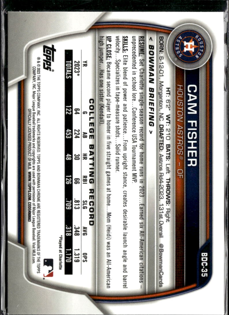 Cam Fisher 2023 Bowman Chrome 1st Lunar Glow /125 Houston Astros