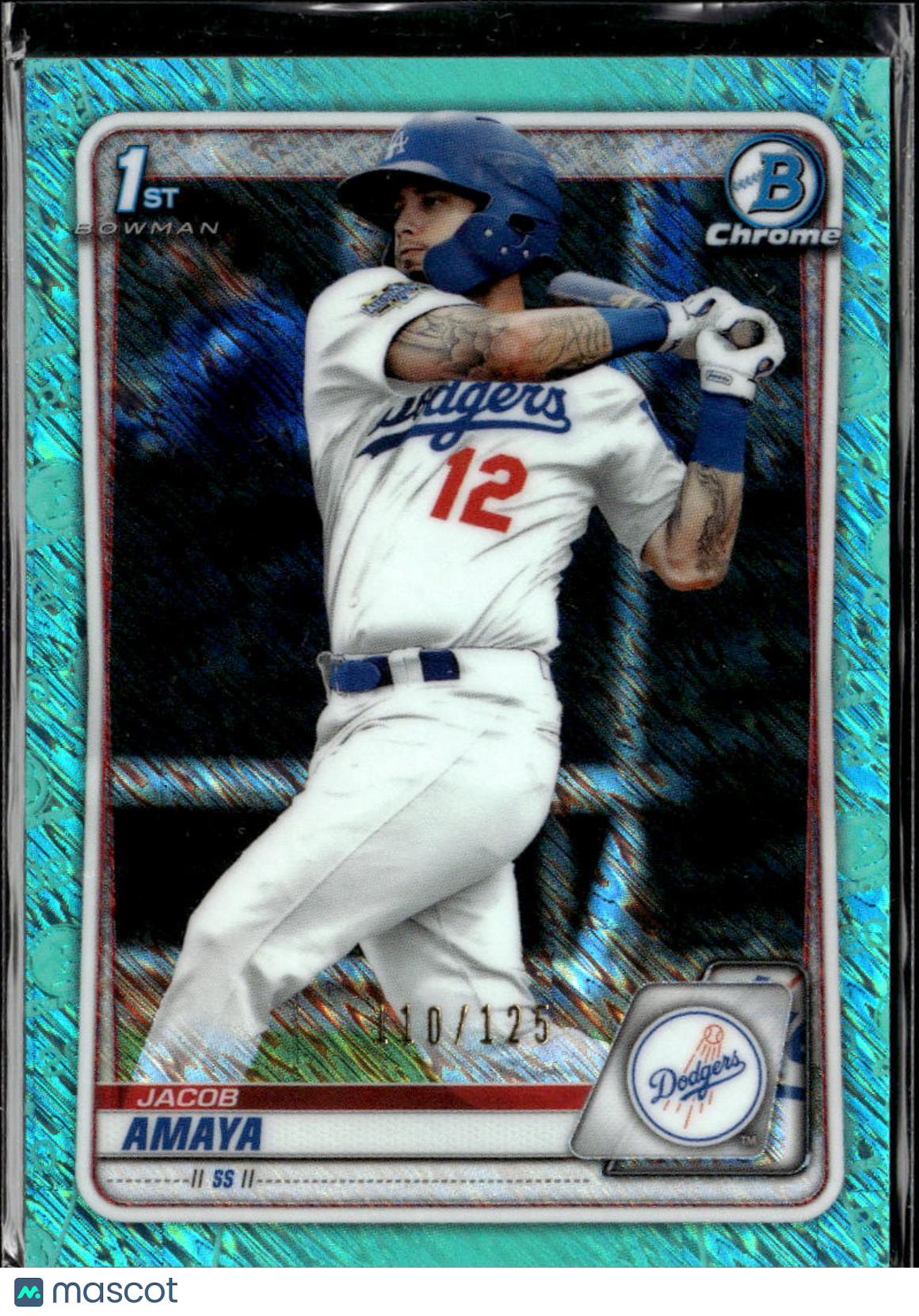 Jacob Amaya 2020 Bowman Chrome Aqua Shimmer Refractor /125 Los Angeles Dodgers