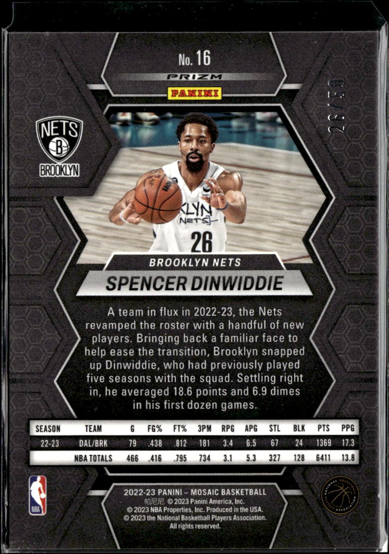 Spencer Dinwiddie 2023  Mosaic Purple Disco 26/50 Brooklyn Nets