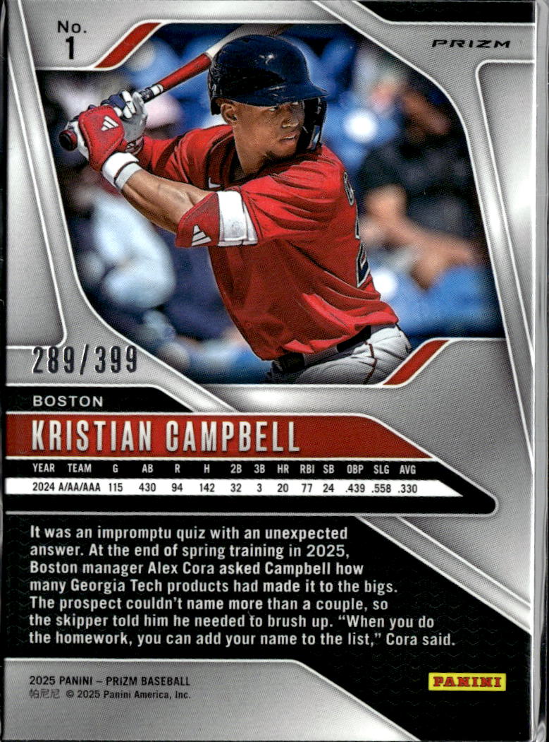 Kristian Campbell 2025 Prizm RC Orange Pulsar 289/399 Boston Red Sox
