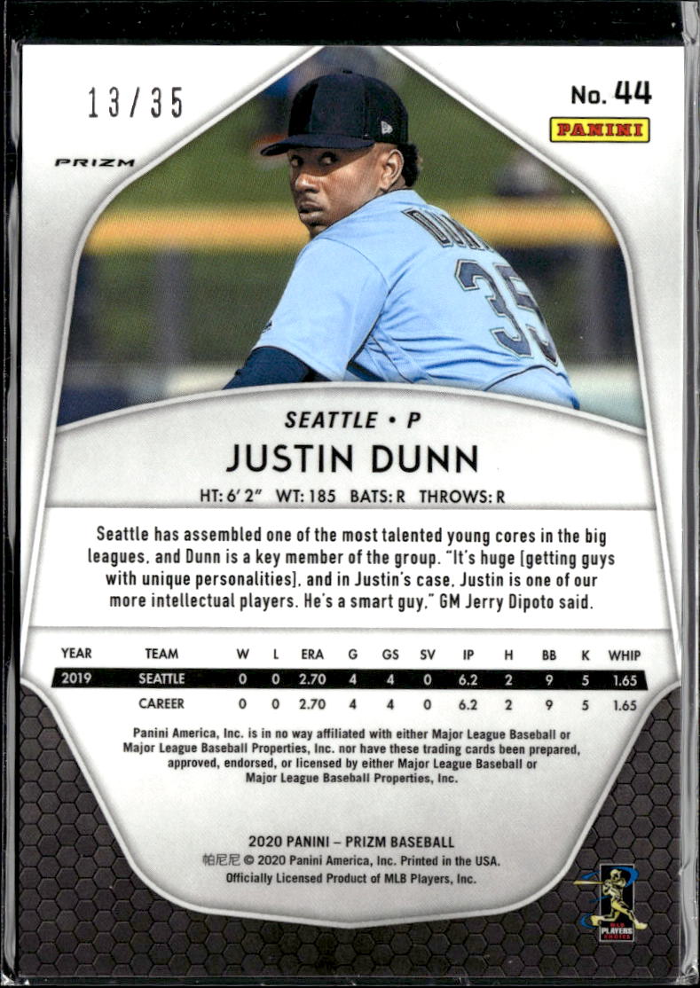 Justin Dunn 2020 Prizm RC Blue Scope 13/35 Seattle Mariners