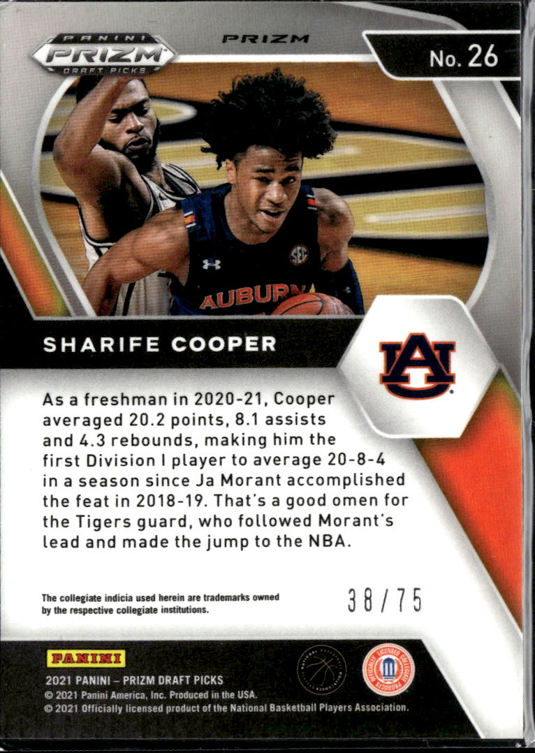 Sharife Cooper 2021 Prizm Draft Picks RC Purple 38/75 Auburn Tigers