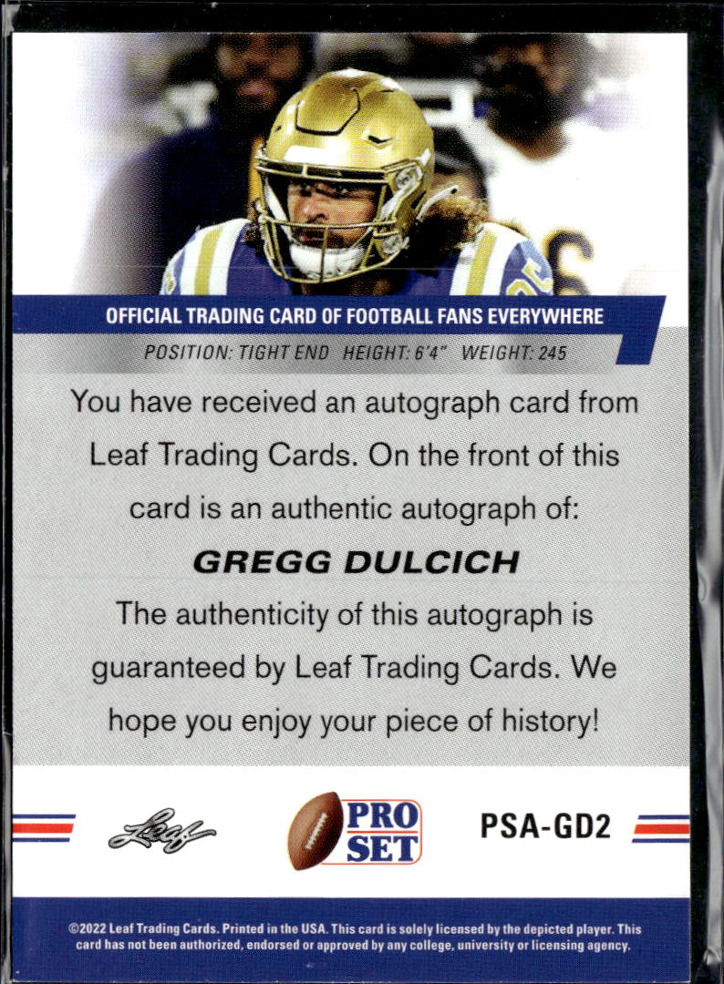 Gregg Dulcich 2022 Leaf Pro Set RC Auto Autograph Rookie Denver Broncos