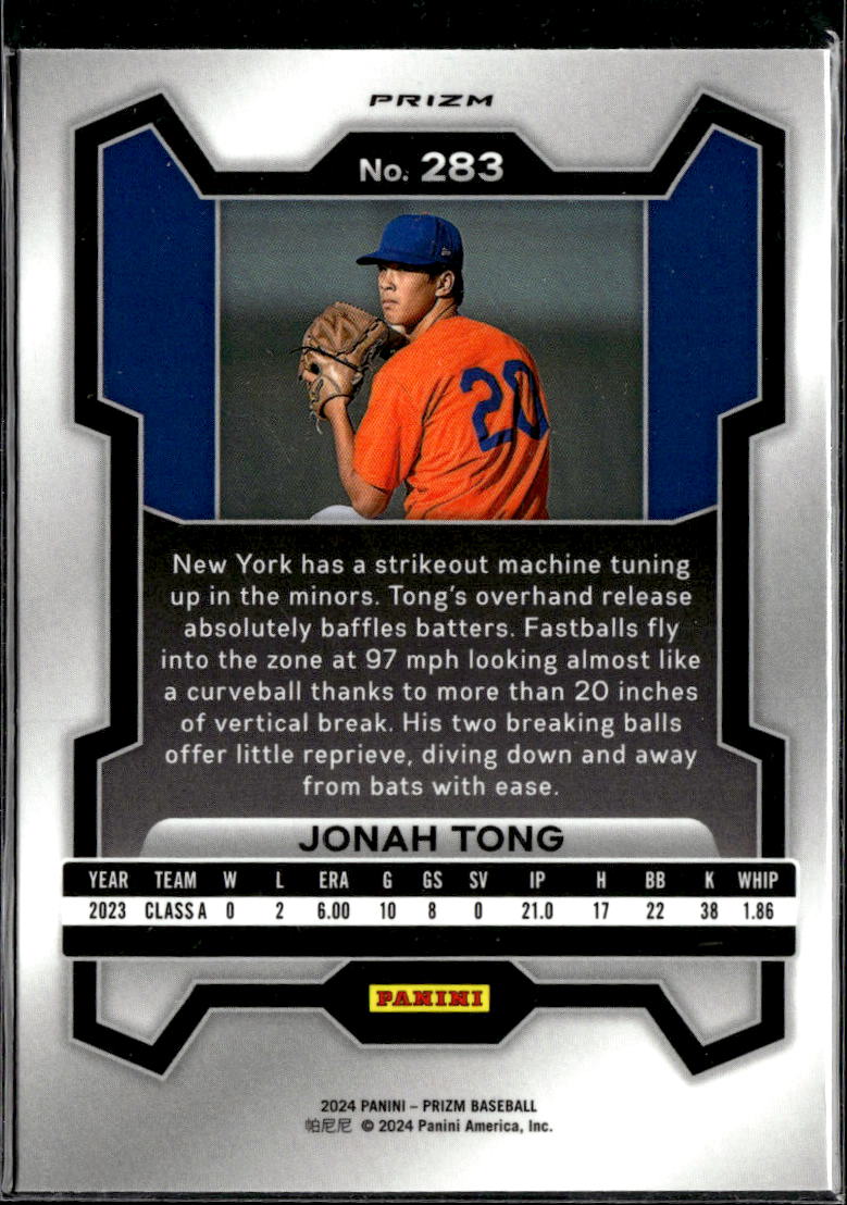 Jonah Tong 2024 Panini Prizm Blue Ice Rookie RC New York Mets