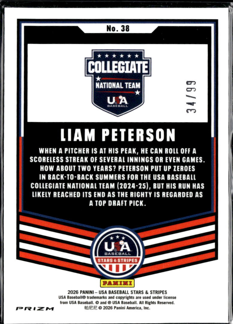 Liam Peterson 2026 USA Baseball Stars & Stripes Green /99 USA