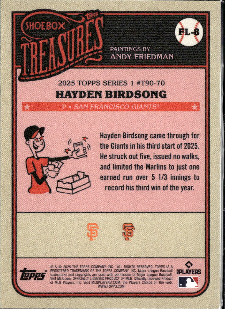 Hayden Birdsong 2025 Topps Shoebox Treasures Rookie RC San Francisco Giants