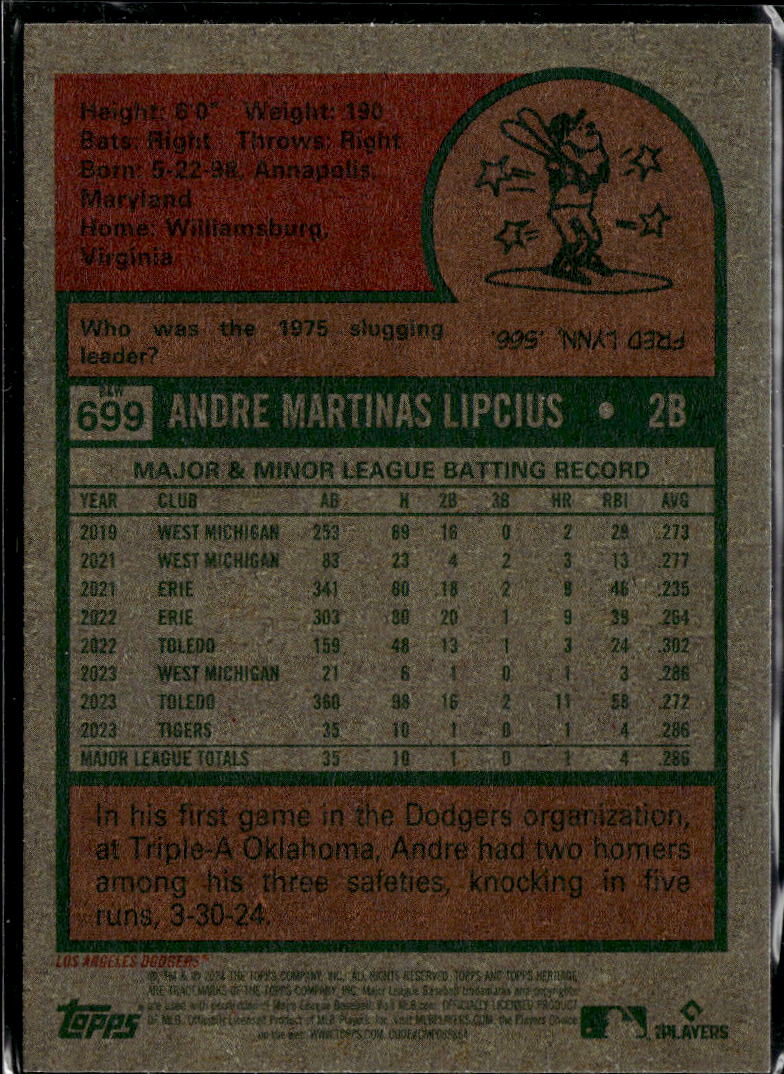 Andre Lipcius 2024 Topps Heritage Black White SSP RC Los Angeles Dodgers