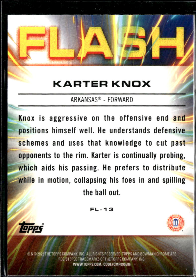 Karter Knox 2023 Bowman Chrome University Flash /150 Arkansas Razorbacks