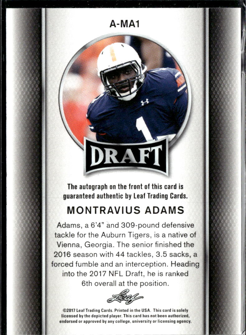 Montravius Adams 2017 Leaf Draft Auto Autograph Rookie Auburn Tigers