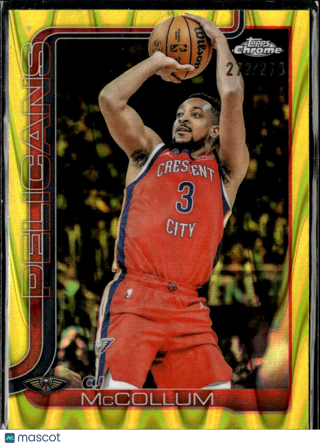 CJ McCollum 2025 Topps Chrome Yellow Wave 272/275 New Orleans Pelicans