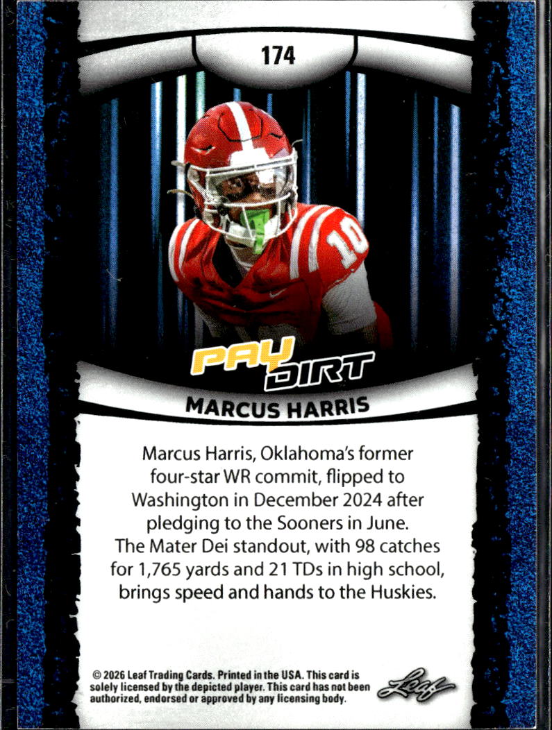 Marcus Harris 2026 Leaf Pay Dirt Rookie RC 58/99 Washington Huskies