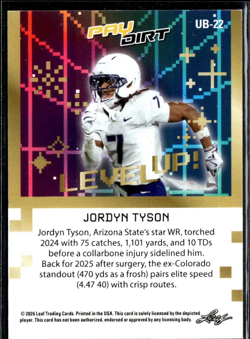 Jordyn Tyson 2026 Leaf Paydirt Rookie RC 5/5 Arizona State Sun Devils Saints