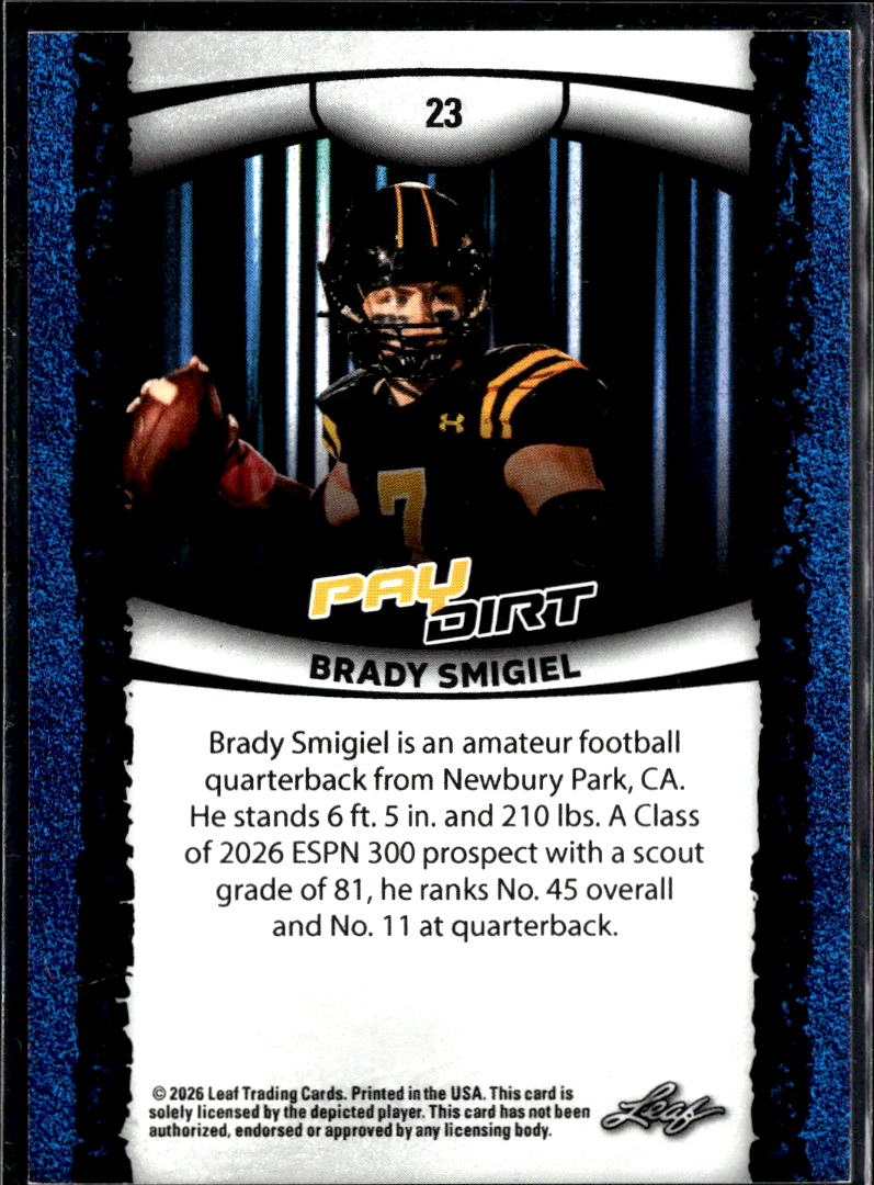 Brady Smigiel 2026 Leaf Paydirt Rookie RC 73/75