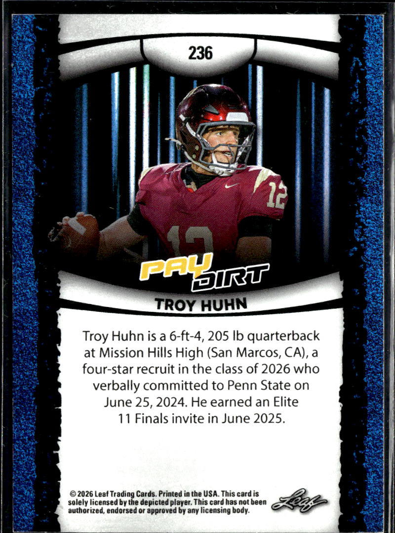Troy Huhn 2026 Leaf Paydirt Rookie RC Penn State 3/5