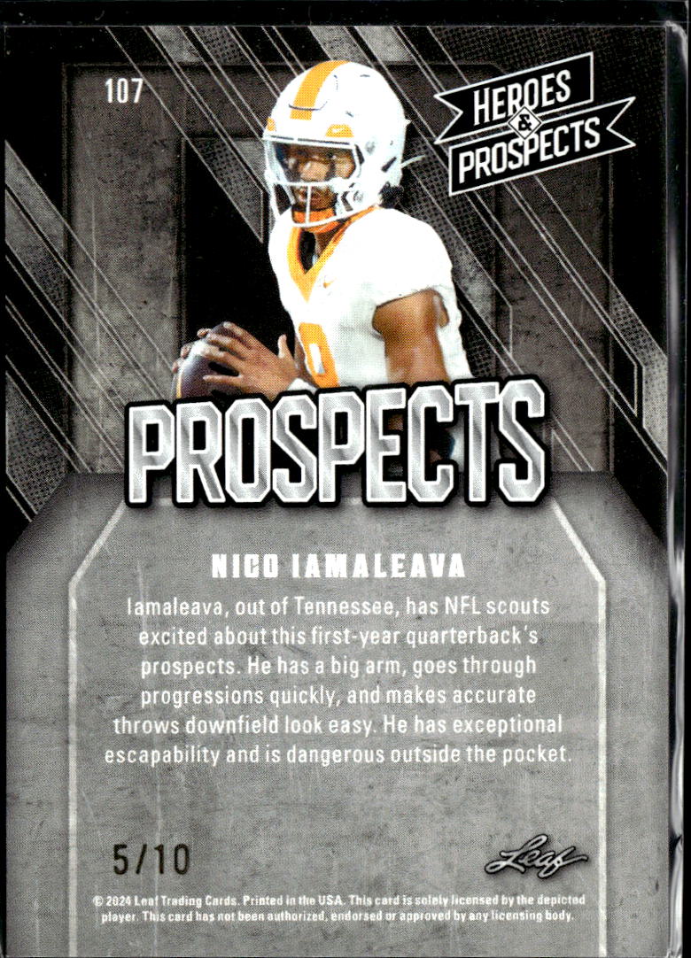 Nico Iamaleava 2024 Leaf Heroes & Prospects 5/10 Tennessee Volunteers