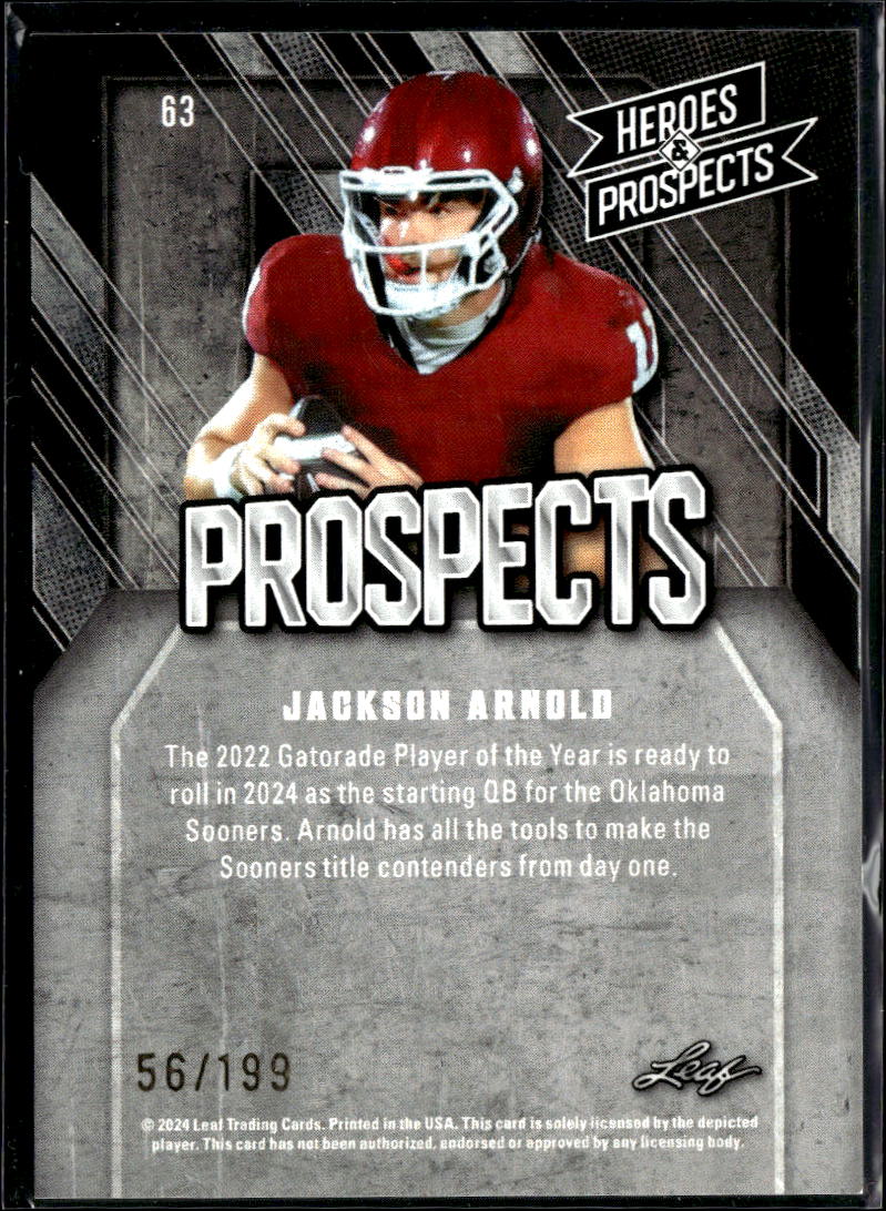 Jackson Arnold 2024 Leaf Heroes & Prospects /199 Oklahoma Sooners
