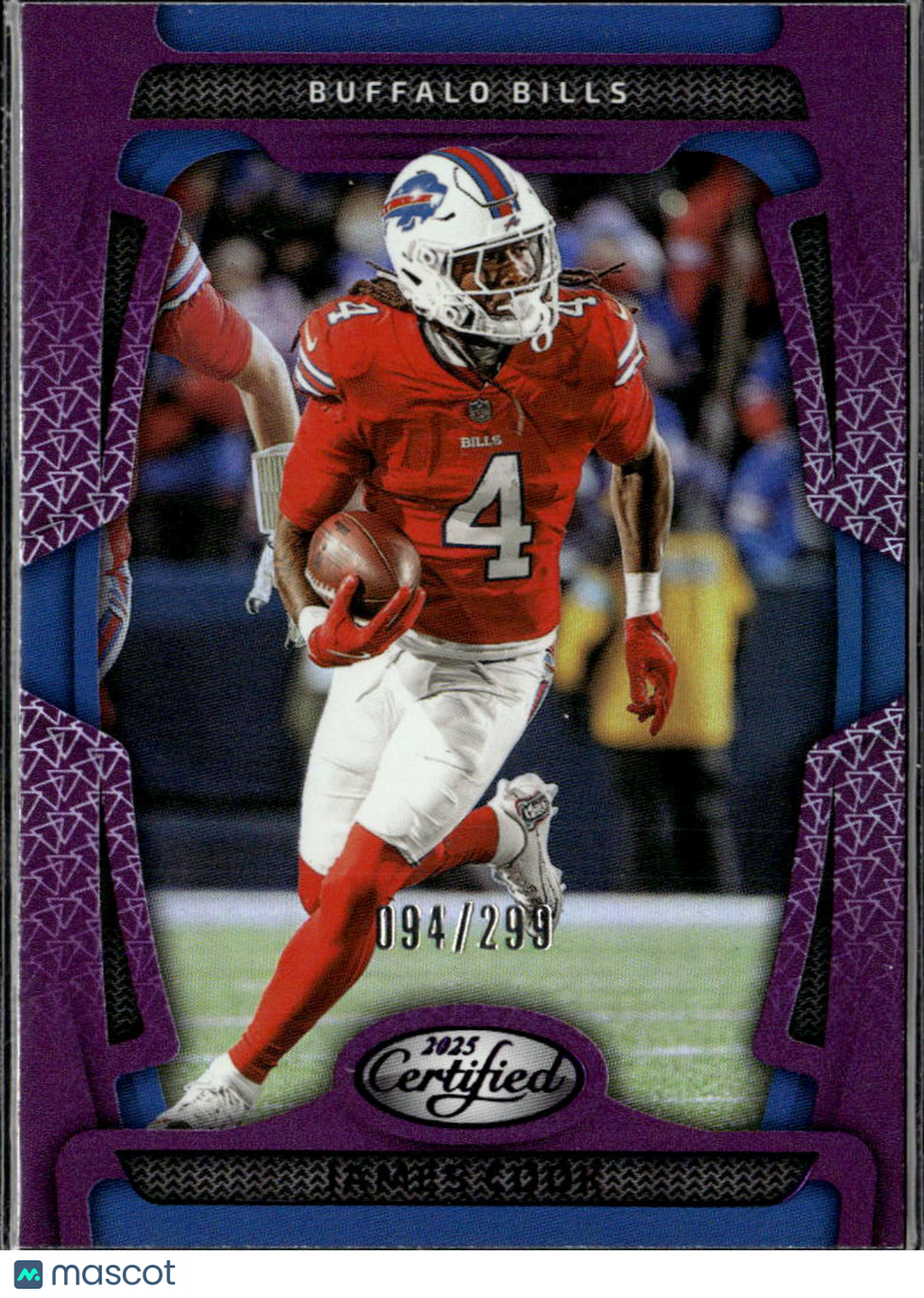 James Cook 2025 Certified Purple 94/299 Buffalo Bills
