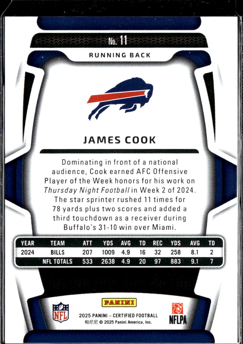 James Cook 2025 Certified Purple 94/299 Buffalo Bills