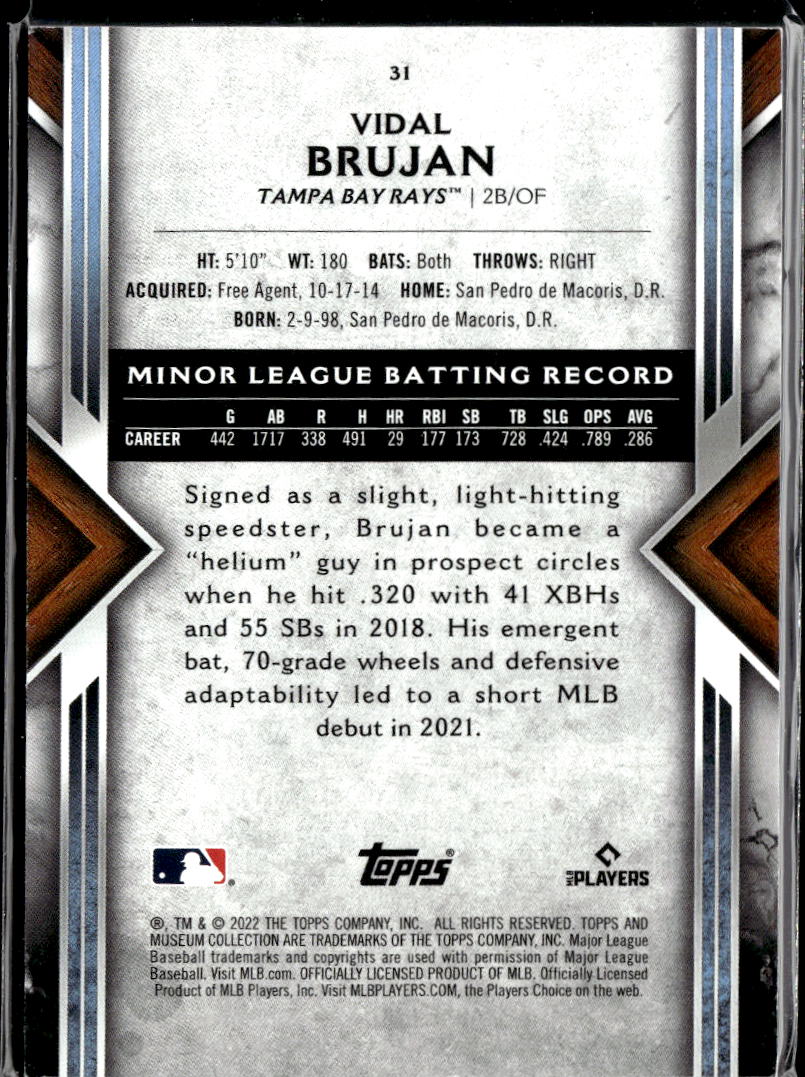 Vidal Brujan 2022 Topps Museum Collection RC Purple 39/99 Tampa Bay Rays